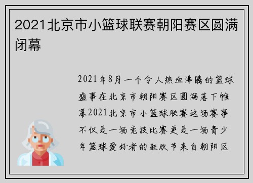 2021北京市小篮球联赛朝阳赛区圆满闭幕